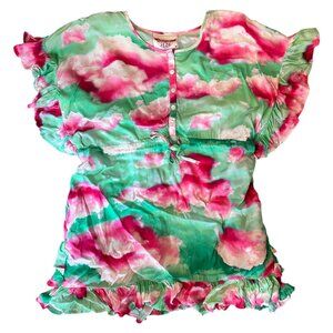 Paper Wings Novelty Tie Dye Clouds Ruffle 100% Viscose Tunic 12